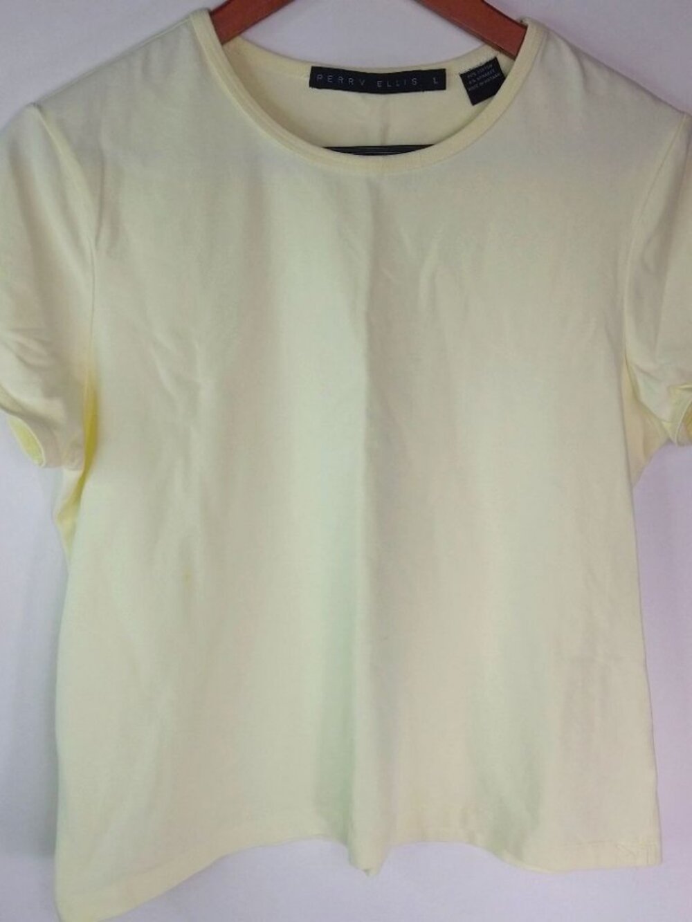 Perry Ellis Pastel Yellow Cotton Stretch Top L